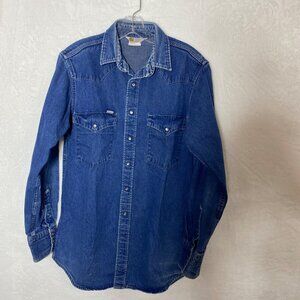 Carhartt VTG Mens Rugged Pearl Snap Denim Shirt L-XL Long Sleeve Brushpopper